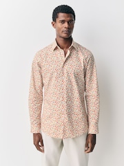 Yellow/Mango Conversational Slim Fit 100% Cotton Long Sleeve Single Cuff Printed Formal Shirt - Image 4 of 7