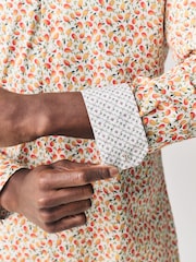 Yellow/Mango Conversational Slim Fit 100% Cotton Long Sleeve Single Cuff Printed Formal Shirt - Image 5 of 7