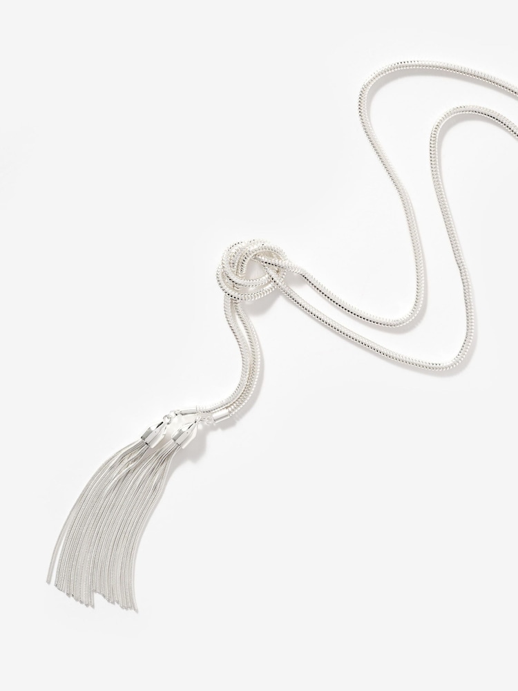 Mint Velvet Silver Tone Double Tassel Necklace - Image 2 of 3