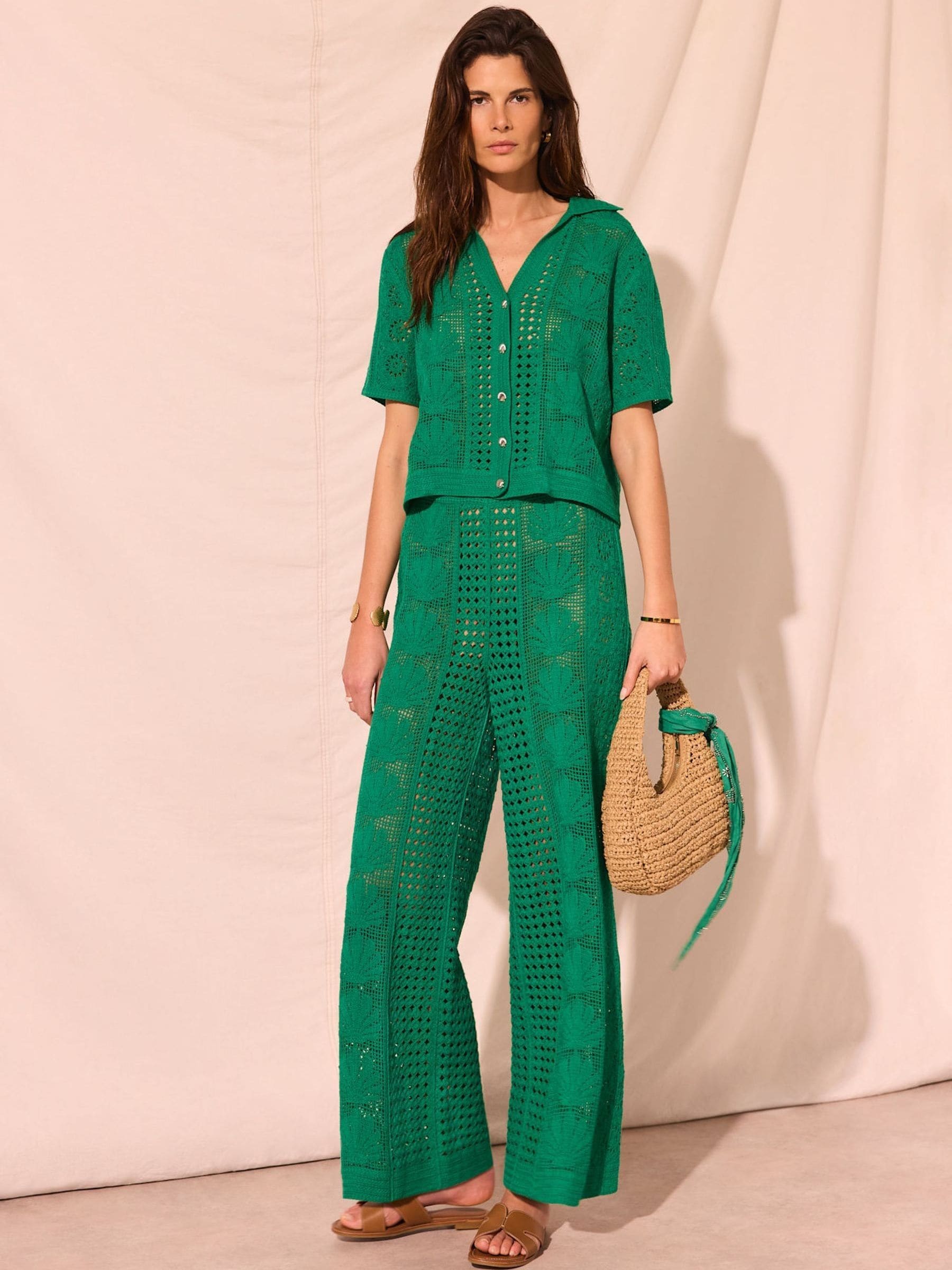 Buy Mint Velvet Green Crochet Knit Trousers from Next USA