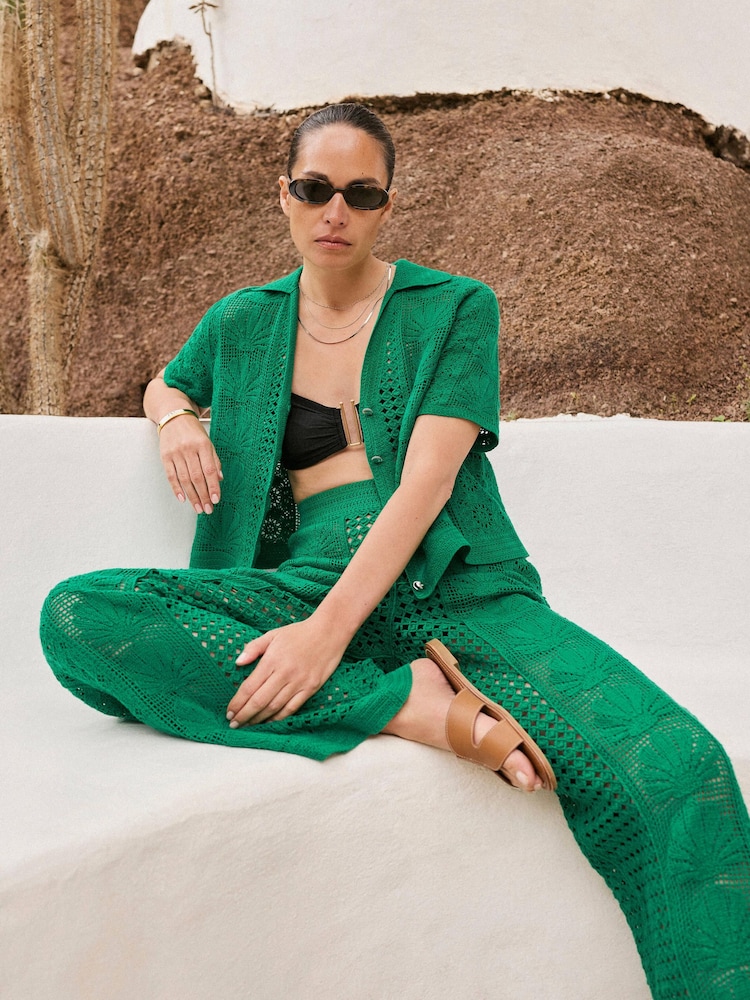 Mint Velvet Green Crochet Knit Trousers - Image 2 of 5