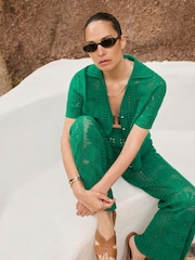Mint Velvet Green Crochet Knit Trousers - Image 3 of 5