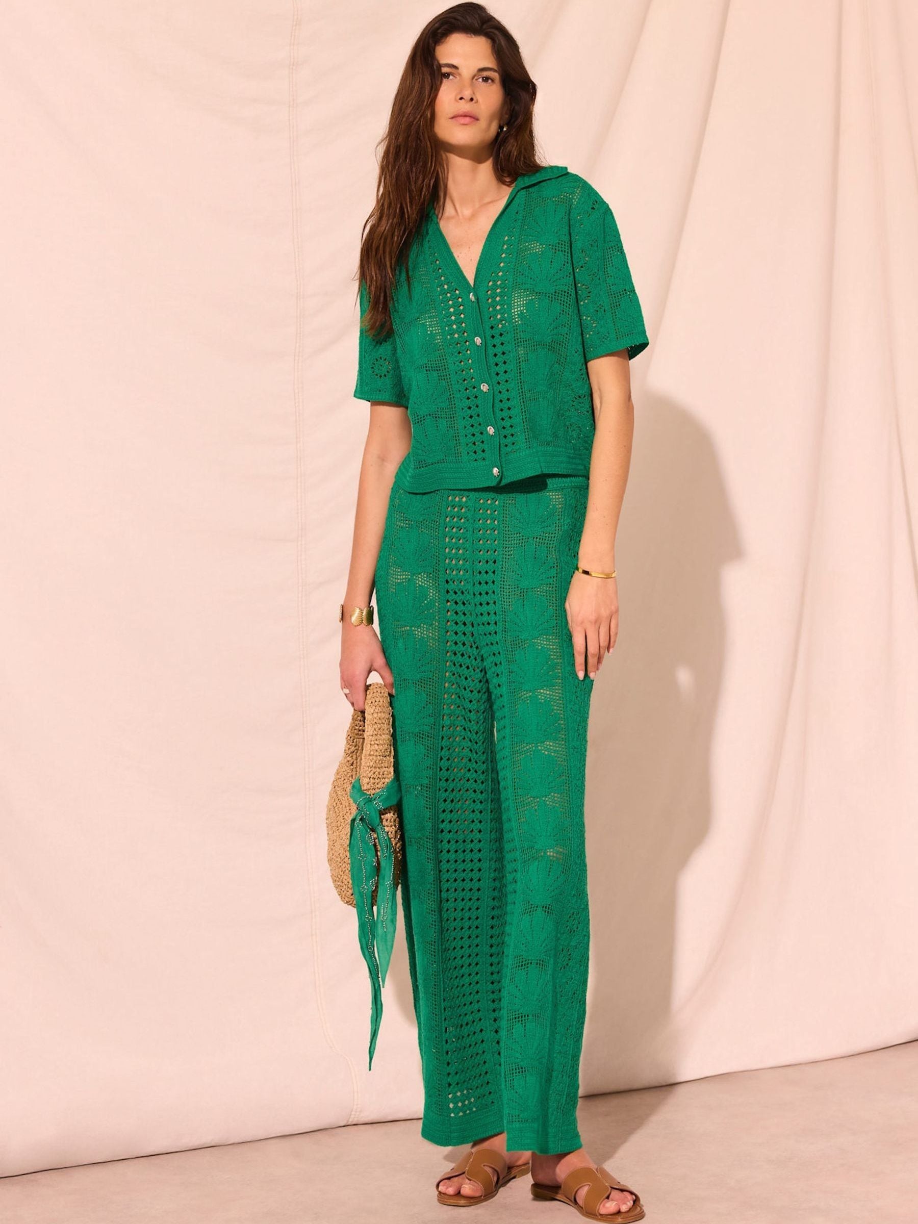 Buy Mint Velvet Green Crochet Knit Trousers from Next USA