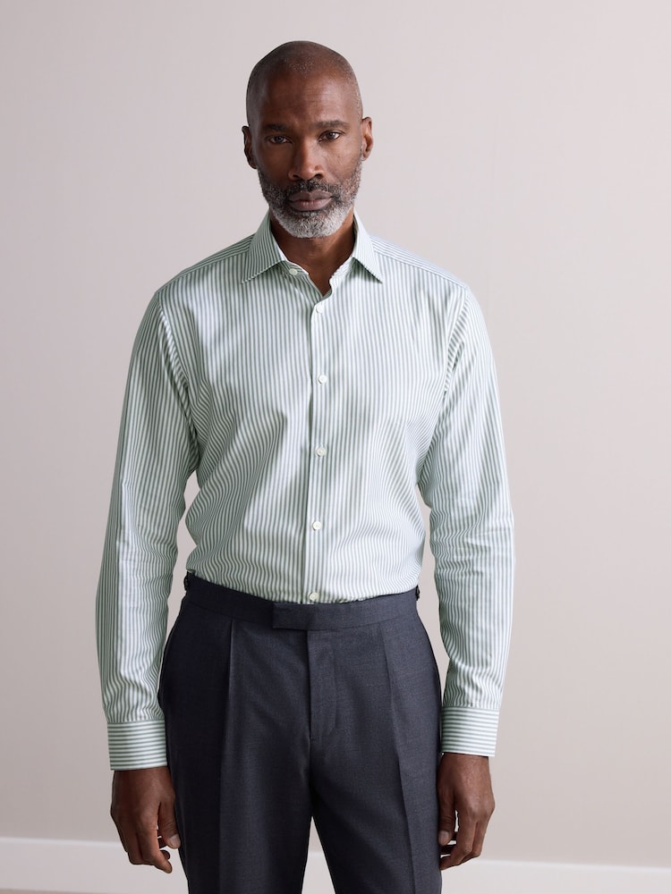 Green Bengal Slim Fit Signature 100% Cotton Bengal Stripe Shirt - Image 2 of 7