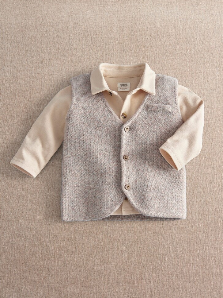 Mamas & Papas Brown Knitted Waistcoat & Shirt Set