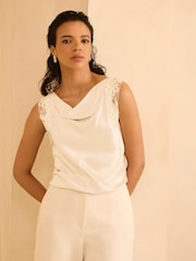 Mint Velvet Cream Lace Satin Top - Image 3 of 8