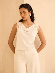 Mint Velvet Cream Lace Satin Top - Image 4 of 8