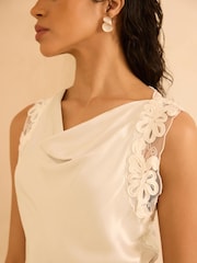 Mint Velvet Cream Lace Satin Top - Image 6 of 8