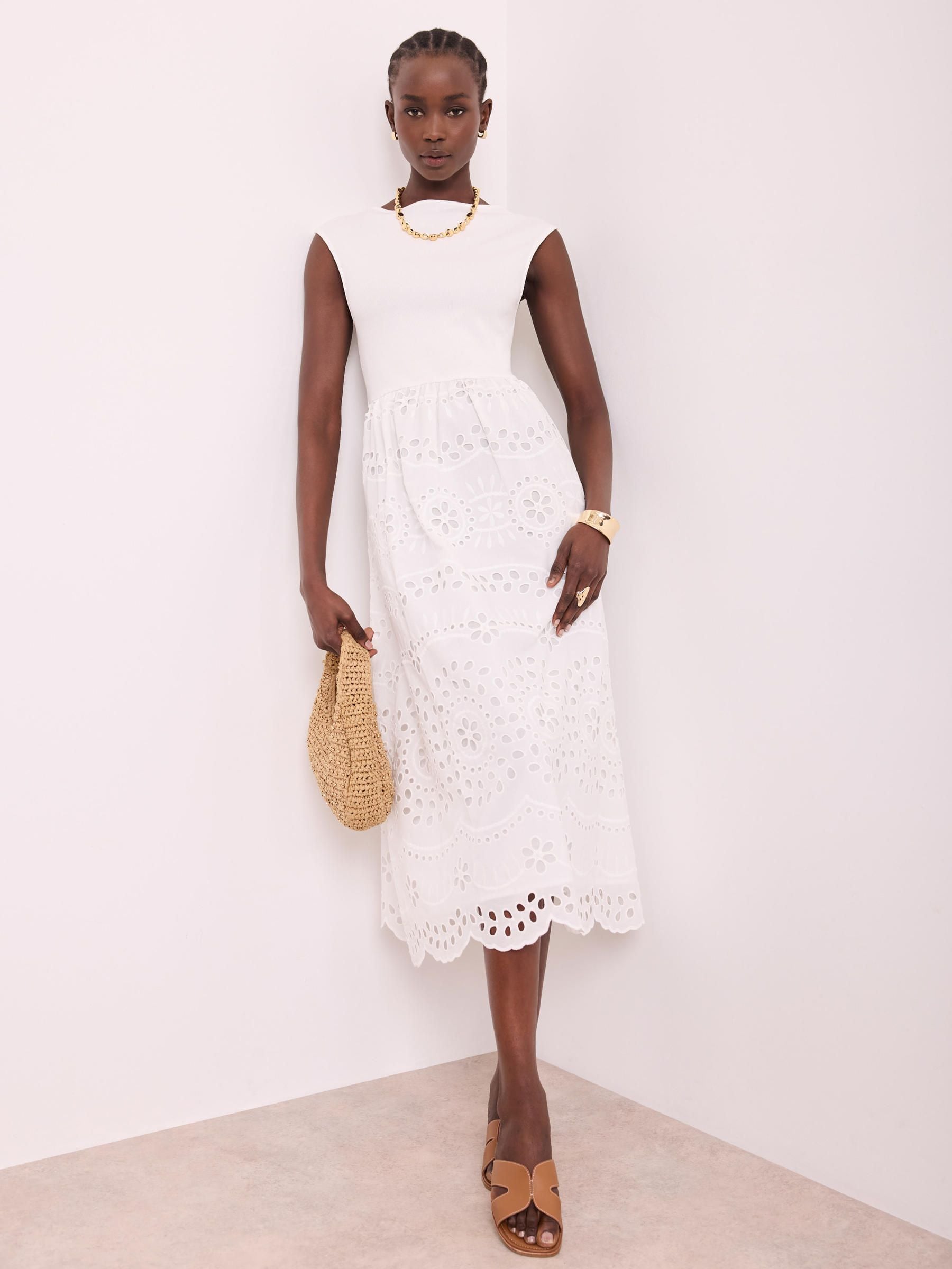 Buy Mint Velvet White Jersey Broderie Midi Dress from Next USA