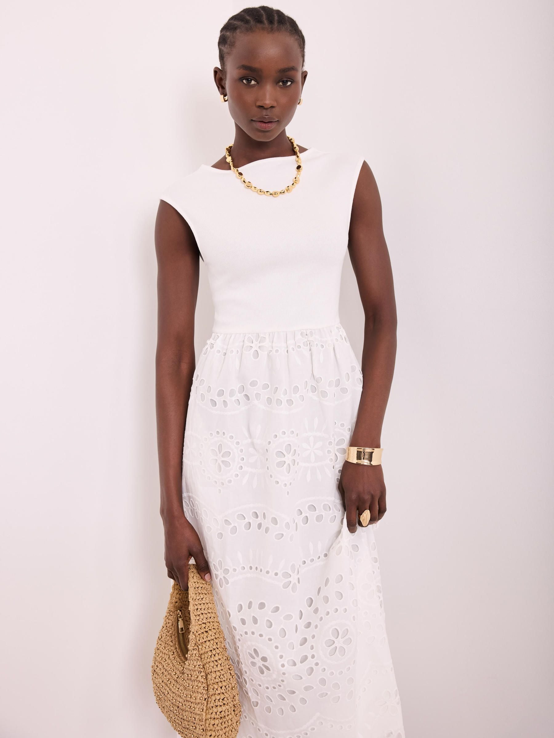 Buy Mint Velvet White Jersey Broderie Midi Dress from Next USA