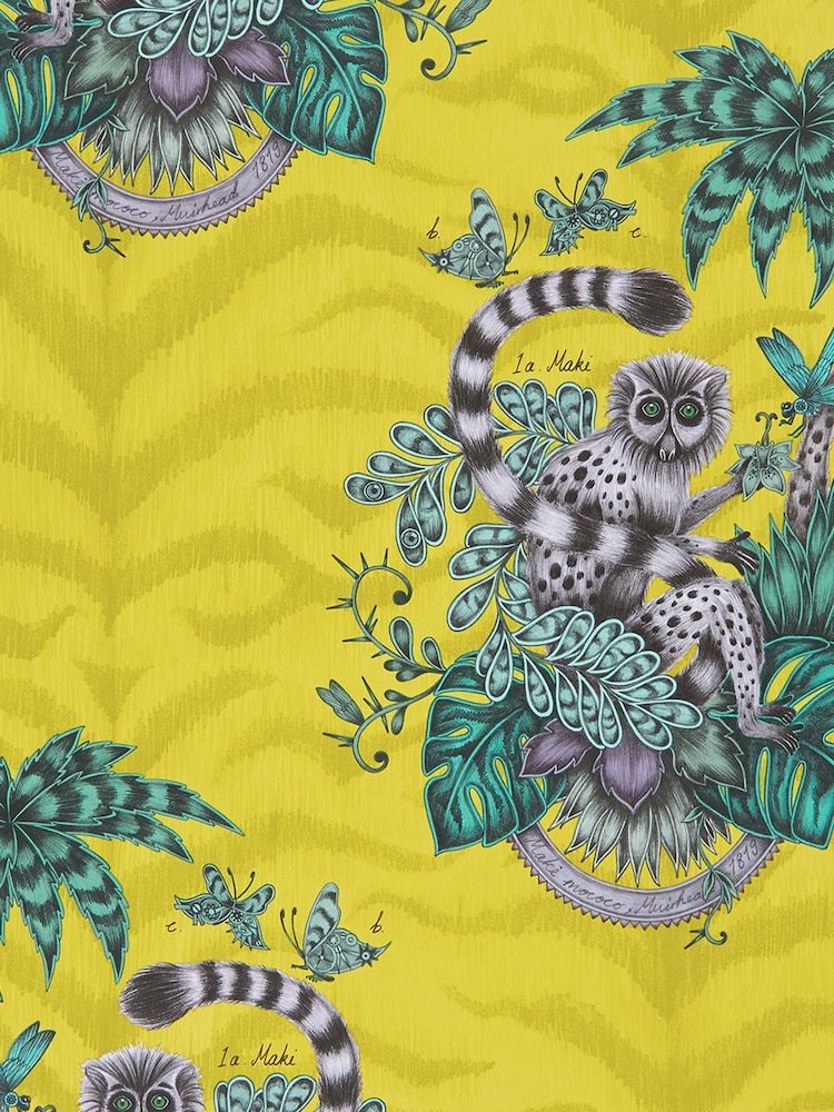 Clarke and Clarke Lemur Lime Emma J Shipley 10M Wallpaper - Image 1 of 1