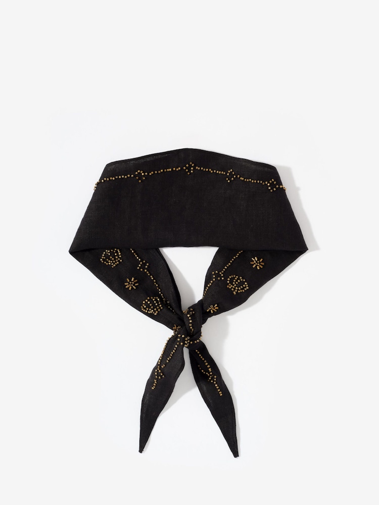 Mint Velvet Black Linen Embellished Neck Scarf - Image 1 of 3