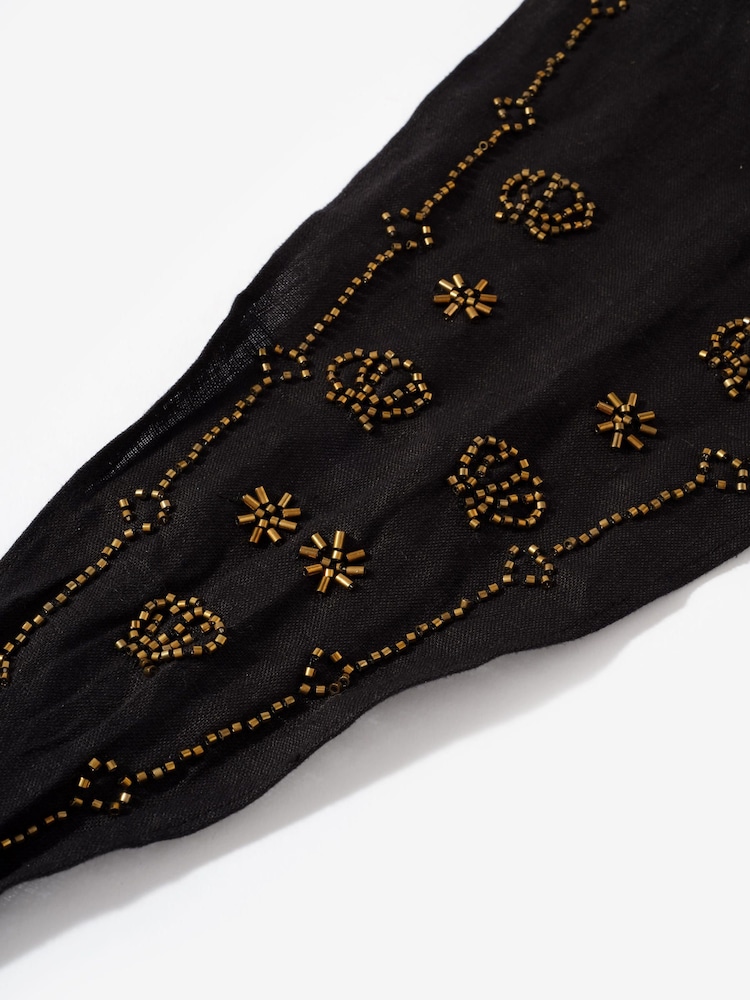 Mint Velvet Black Linen Embellished Neck Scarf - Image 3 of 3
