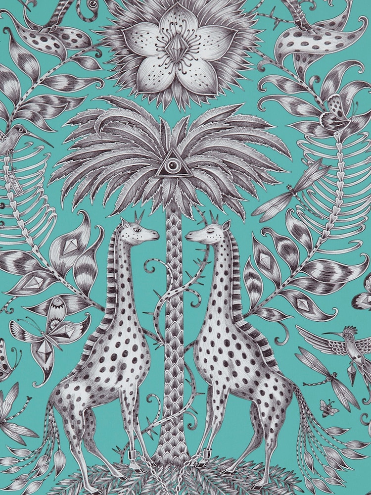 Clarke and Clarke Kruger Teal Emma J Shipley 10M Wallpaper - Image 1 of 1