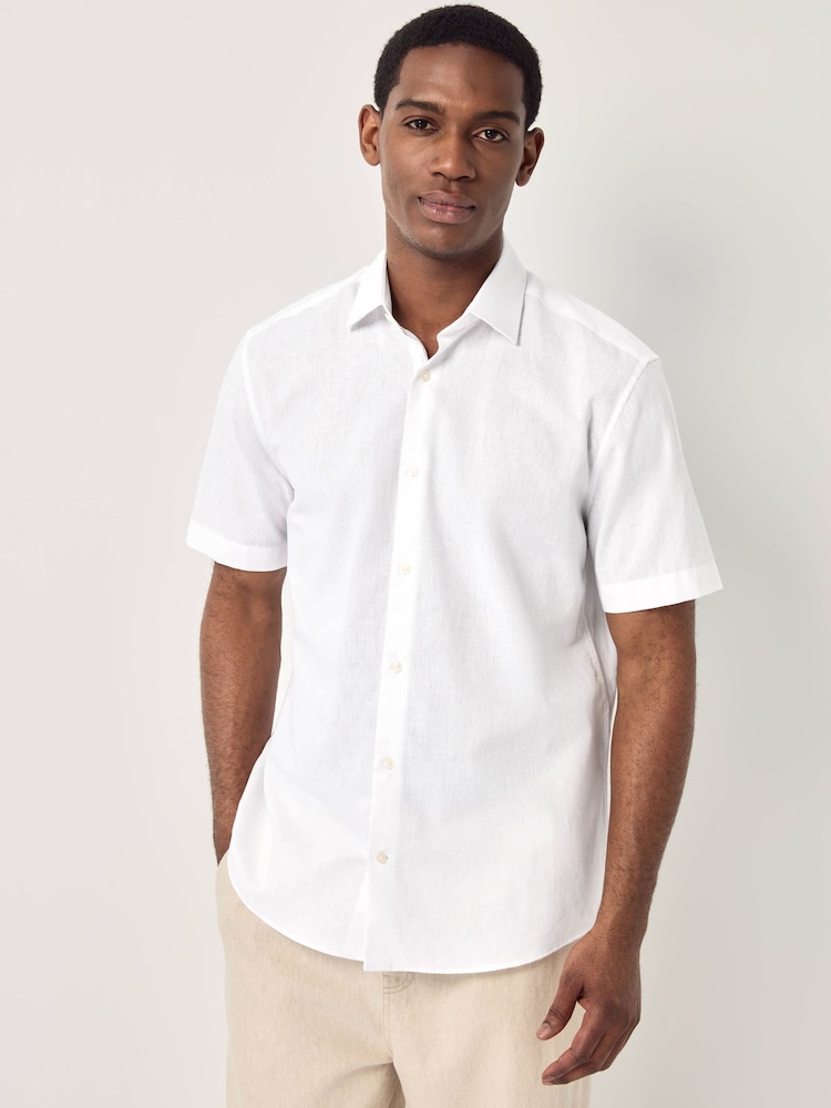 White Regular Fit Cotton Blend Short Sleeve Cutaway Collar Shirt - Image 1 of 9