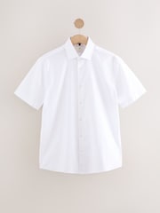 White Regular Fit Cotton Blend Short Sleeve Cutaway Collar Shirt - Image 7 of 9