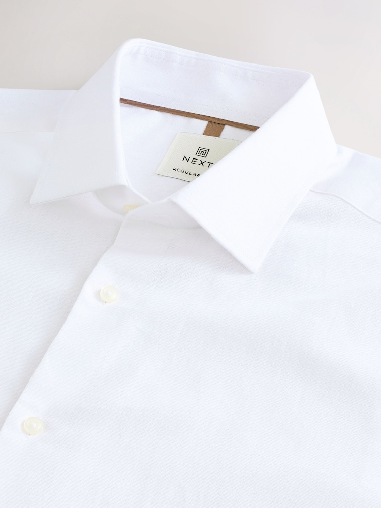 White Regular Fit Cotton Blend Short Sleeve Cutaway Collar Shirt - Image 9 of 9