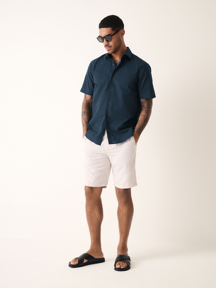 Navy Blue Regular Fit Cotton Blend Short Sleeve Cutaway Collar Shirt - Image 2 of 7