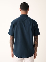 Navy Blue Regular Fit Cotton Blend Short Sleeve Cutaway Collar Shirt - Image 3 of 7