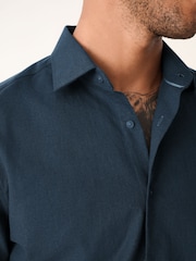 Navy Blue Regular Fit Cotton Blend Short Sleeve Cutaway Collar Shirt - Image 5 of 7
