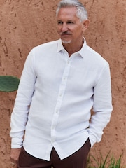 White Regular Fit Signature 100% Delave Linen Long Sleeve Shirt - Image 1 of 8