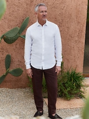 White Regular Fit Signature 100% Delave Linen Long Sleeve Shirt - Image 2 of 8