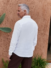 White Regular Fit Signature 100% Delave Linen Long Sleeve Shirt - Image 3 of 8