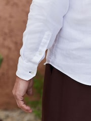 White Regular Fit Signature 100% Delave Linen Long Sleeve Shirt - Image 5 of 8