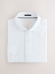 White Regular Fit Signature 100% Delave Linen Long Sleeve Shirt - Image 6 of 8