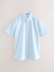Light Blue Regular Fit Cotton Blend Short Sleeve Cutaway Collar Shirt - Image 1 of 3