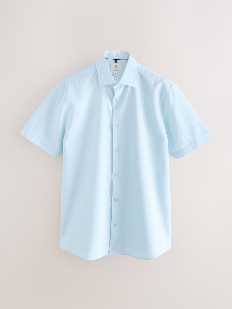 Light Blue Regular Fit Cotton Blend Short Sleeve Cutaway Collar Shirt - Image 1 of 3