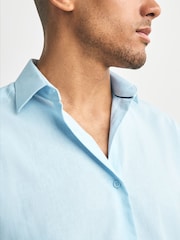 Light Blue Regular Fit Cotton Blend Short Sleeve Cutaway Collar Shirt - Image 4 of 7