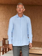 Light Blue Regular Fit Signature 100% Delave Linen Long Sleeve Shirt - Image 1 of 4