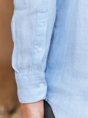 Light Blue Regular Fit Signature 100% Delave Linen Long Sleeve Shirt - Image 4 of 4