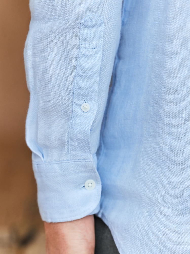Light Blue Regular Fit Signature 100% Delave Linen Long Sleeve Shirt - Image 4 of 4