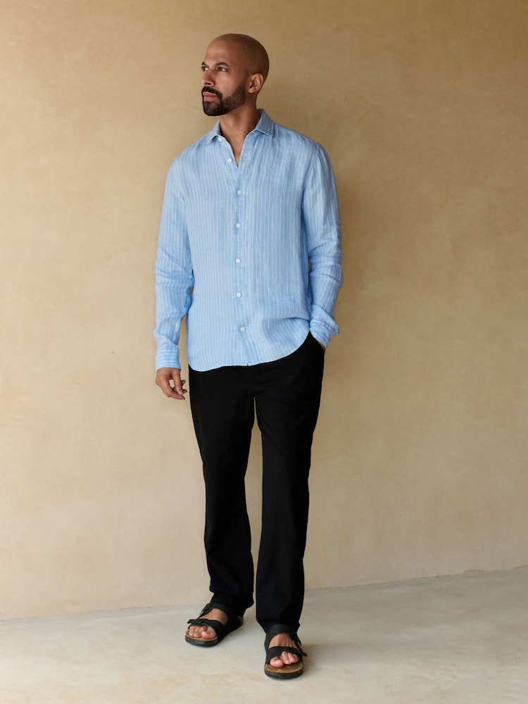 Light Blue Regular Fit Regular Fit Signature 100% Linen Smart Shirt - Image 2 of 9 Light Blue Regular Fit Regular Fit Signature 100% Linen Smart Shirt - Image 2 of 9