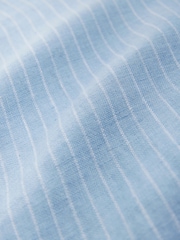 Голубой - Stripe 100% Linen Basket Weave Long Sleeve Smart Shirt with Cutaway Collar - Изображение 9 из 9