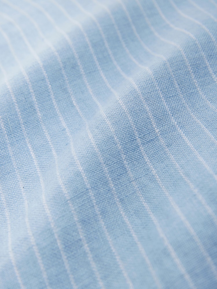 Голубой - Stripe 100% Linen Basket Weave Long Sleeve Smart Shirt with Cutaway Collar - Изображение 9 из 9