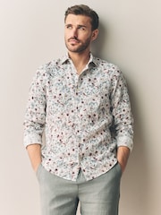 Floral branco/rosa - Print 100% Linen Long Sleeve Smart Shirt - Imagem 1 de 5