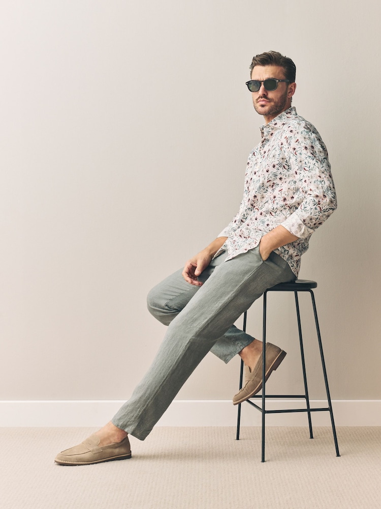 Floral branco/rosa - Print 100% Linen Long Sleeve Smart Shirt - Imagem 2 de 5