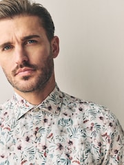 Floral branco/rosa - Print 100% Linen Long Sleeve Smart Shirt - Imagem 4 de 5