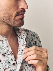 Floral branco/rosa - Print 100% Linen Long Sleeve Smart Shirt - Imagem 5 de 5