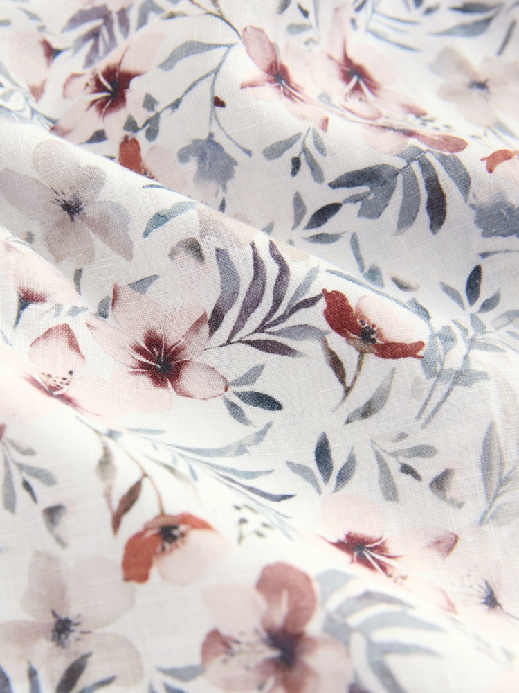 White/Pink Floral Regular Fit Print 100% Linen Long Sleeve Smart Shirt - Image 8 of 8 White/Pink Floral Regular Fit Print 100% Linen Long Sleeve Smart Shirt - Image 8 of 8