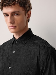 Black Regular Fit Long Sleeve 100% Cotton Floral Embroided Smart Shirt - Image 1 of 7