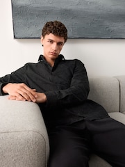 Black Regular Fit Long Sleeve 100% Cotton Floral Embroided Smart Shirt - Image 3 of 7