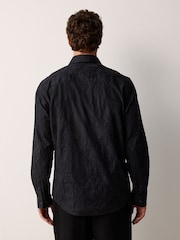 Black Regular Fit Long Sleeve 100% Cotton Floral Embroided Smart Shirt - Image 4 of 7