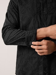 Black Regular Fit Long Sleeve 100% Cotton Floral Embroided Smart Shirt - Image 5 of 7
