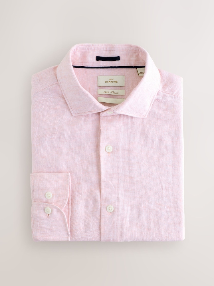 Light Pink Regular Fit 100% Linen Long Sleeve Shirt - Image 1 of 3