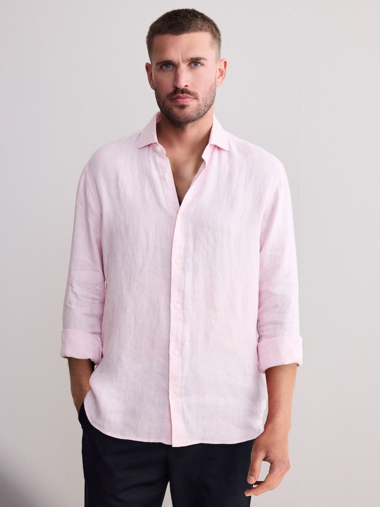Light Pink Regular Fit Signature 100% Delave Linen Long Sleeve Shirt - Image 1 of 9 Light Pink Regular Fit Signature 100% Delave Linen Long Sleeve Shirt - Image 1 of 9