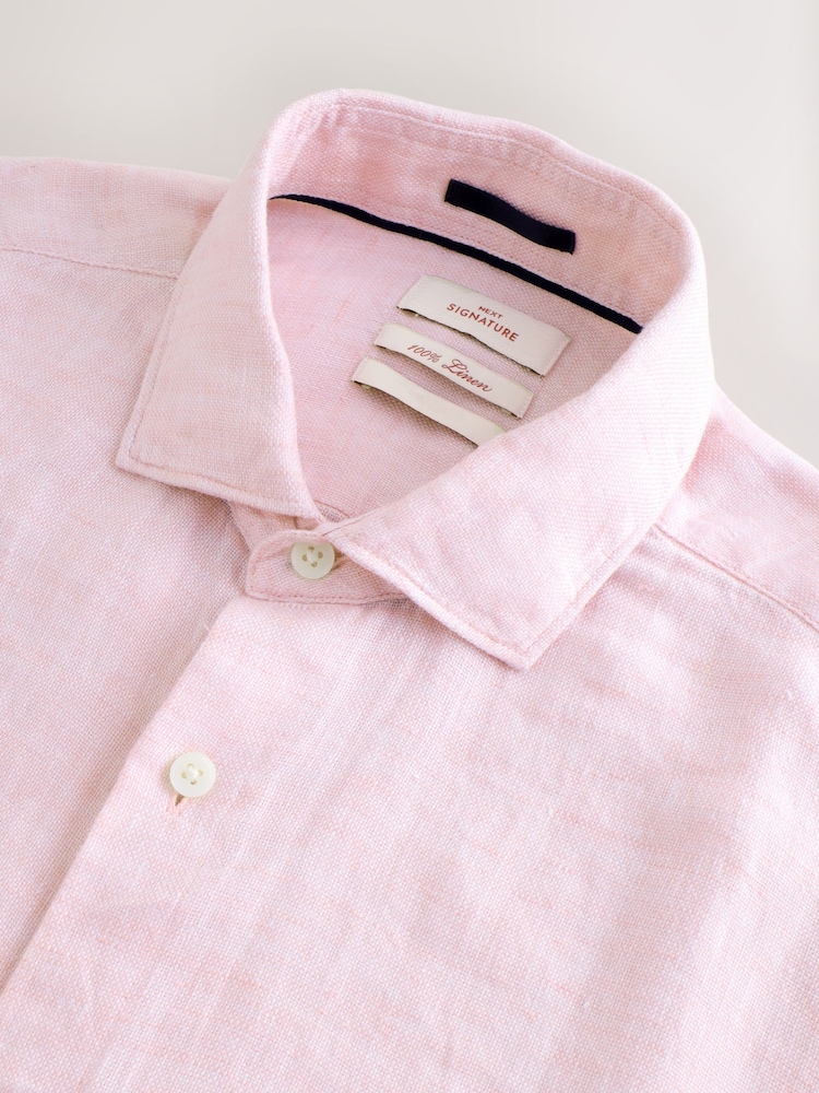 Light Pink Regular Fit 100% Linen Long Sleeve Shirt - Image 2 of 3